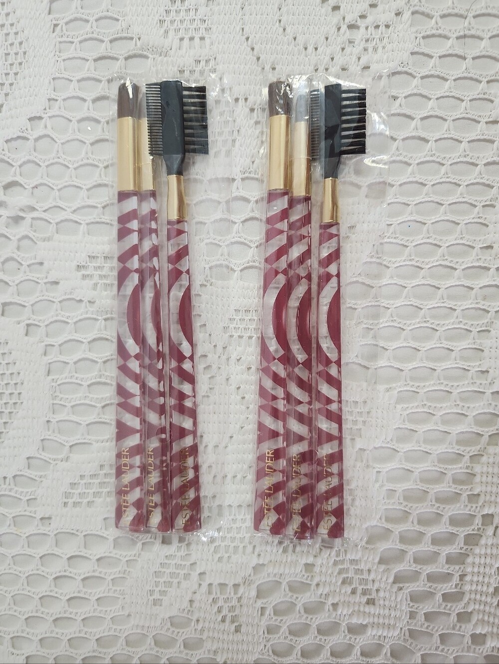 Lot of 2 NOS VINTAGE Estee Lauder Makeup Brushes 3 Pce Set Eye Lip Brow